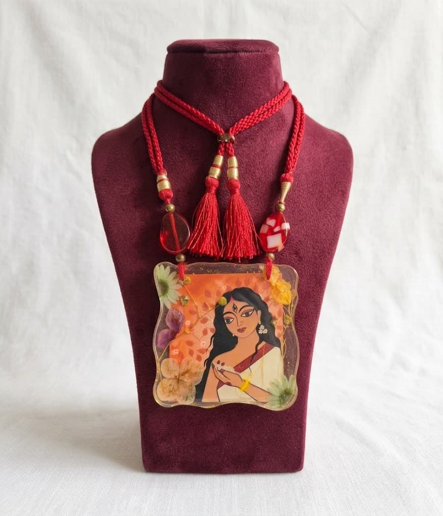 Resin pendent with original flower maa durga necklace