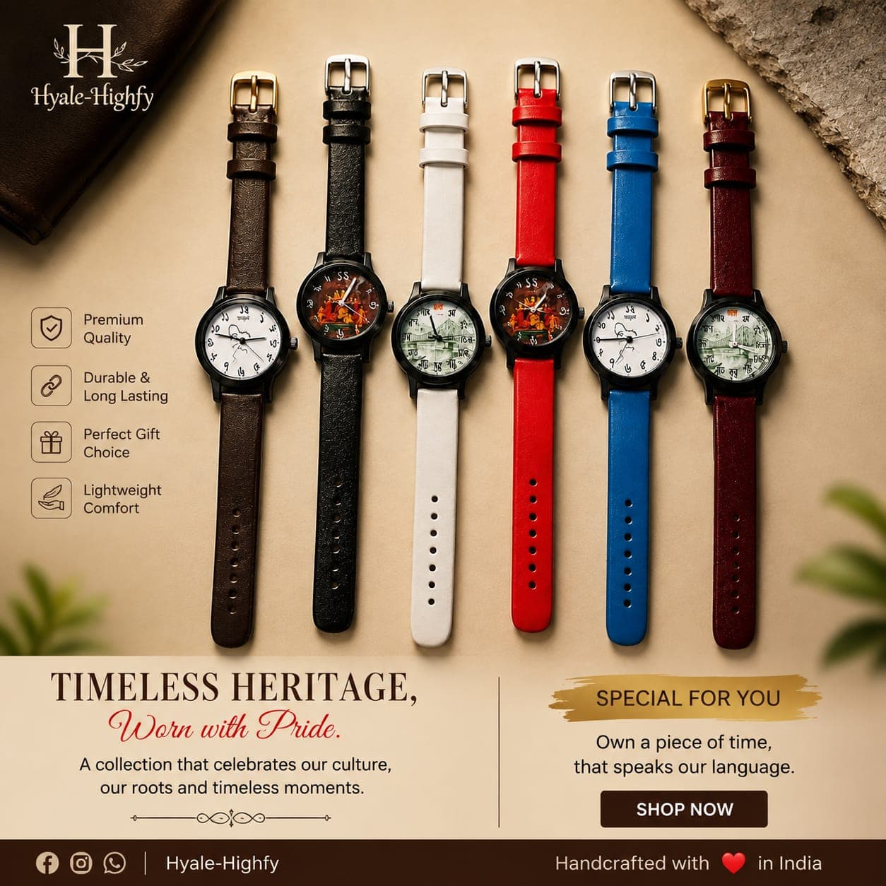 wristwatch with renowned bengali celebraties and charecter painted in dial ( Design1)