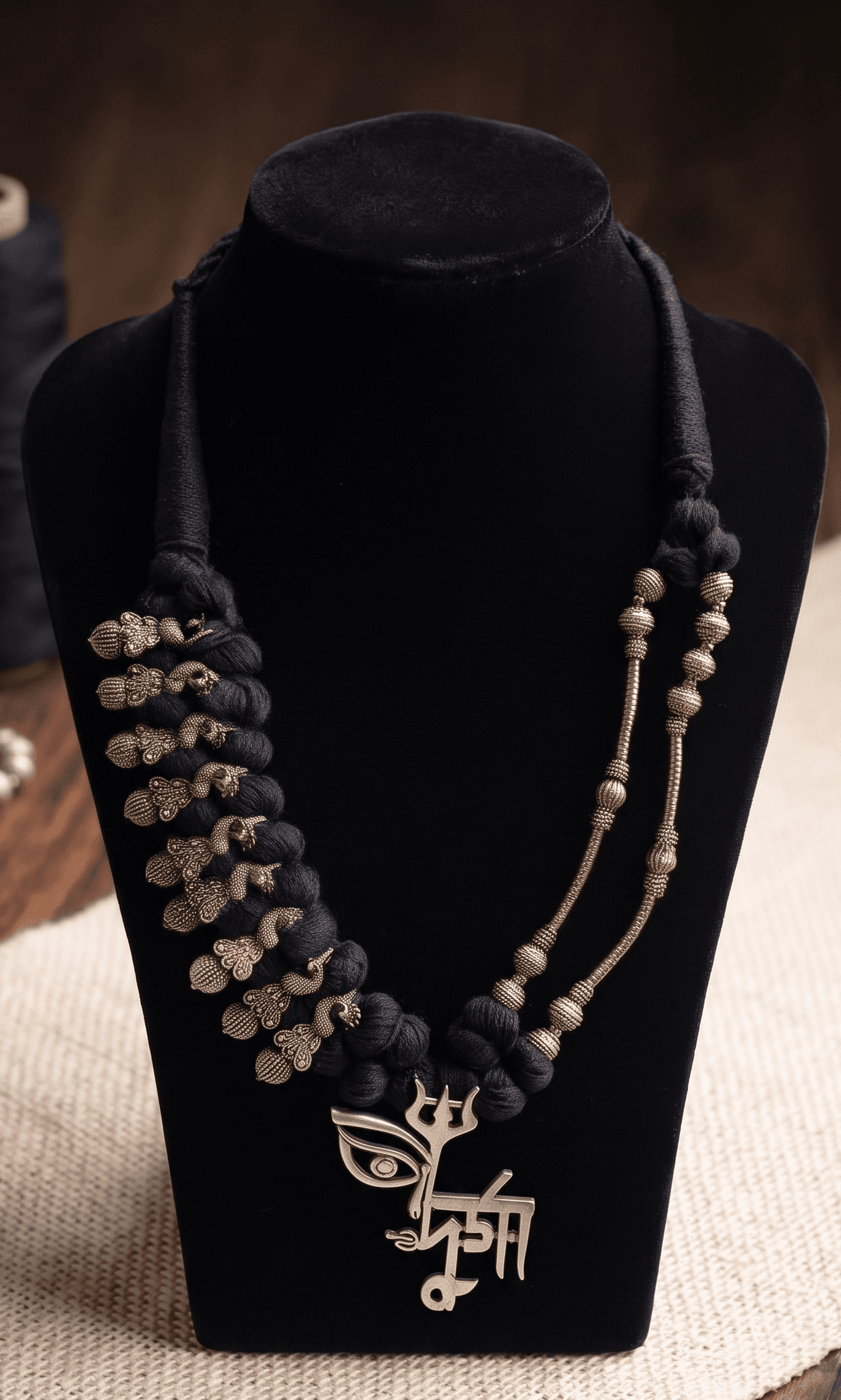 Oxidise necklace with thread balls