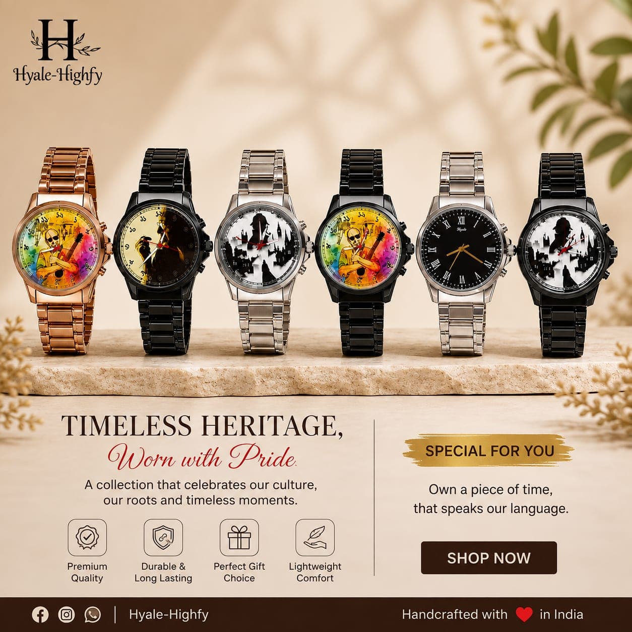 wristwatch with renowned bengali celebraties and charecter painted in dial